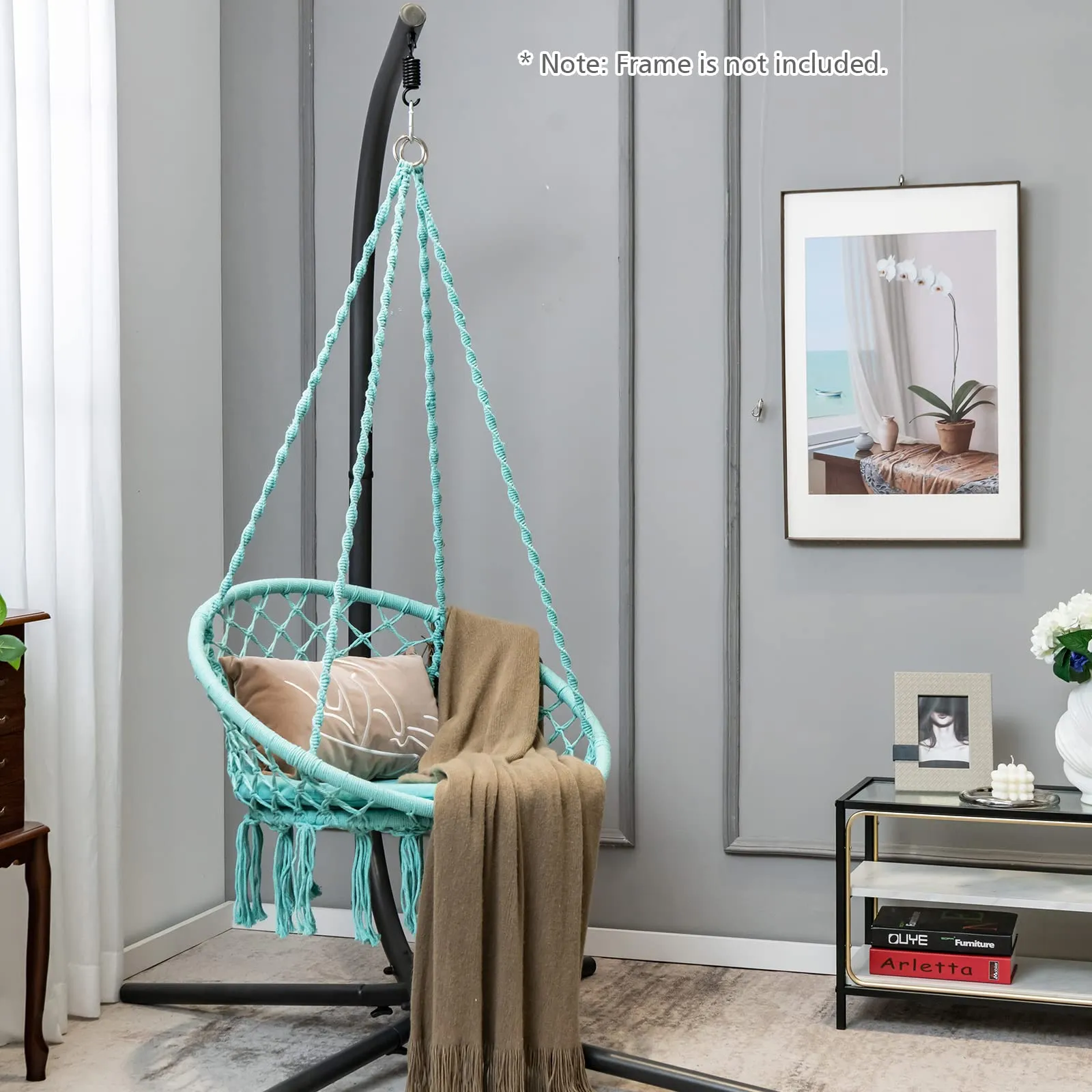 Tangkula Hammock Chair with Cushion, Bohemian Style Macrame Swing Chair with Hanging Hardware Kit & Strap