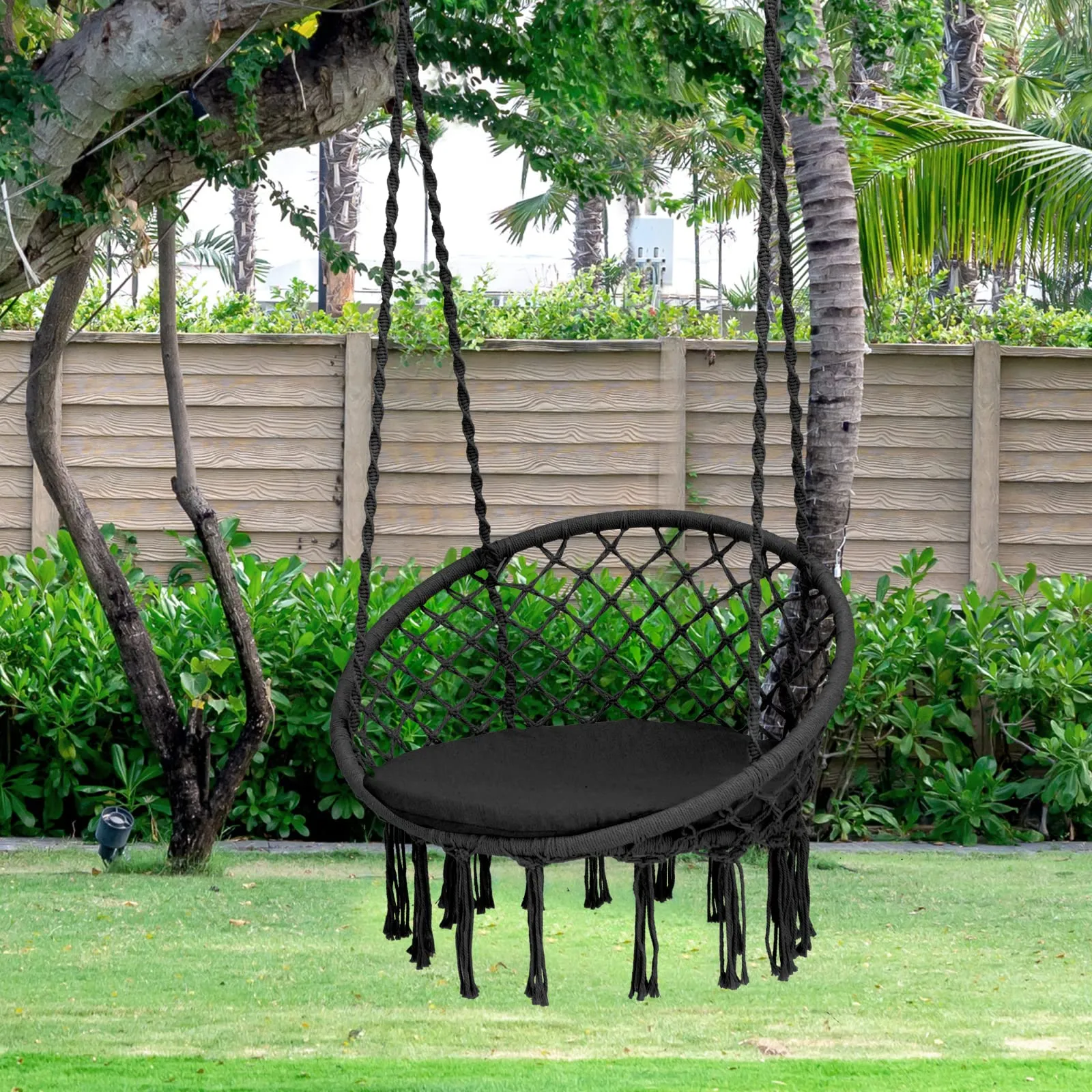 Tangkula Hammock Chair with Cushion, Bohemian Style Macrame Swing Chair with Hanging Hardware Kit & Strap