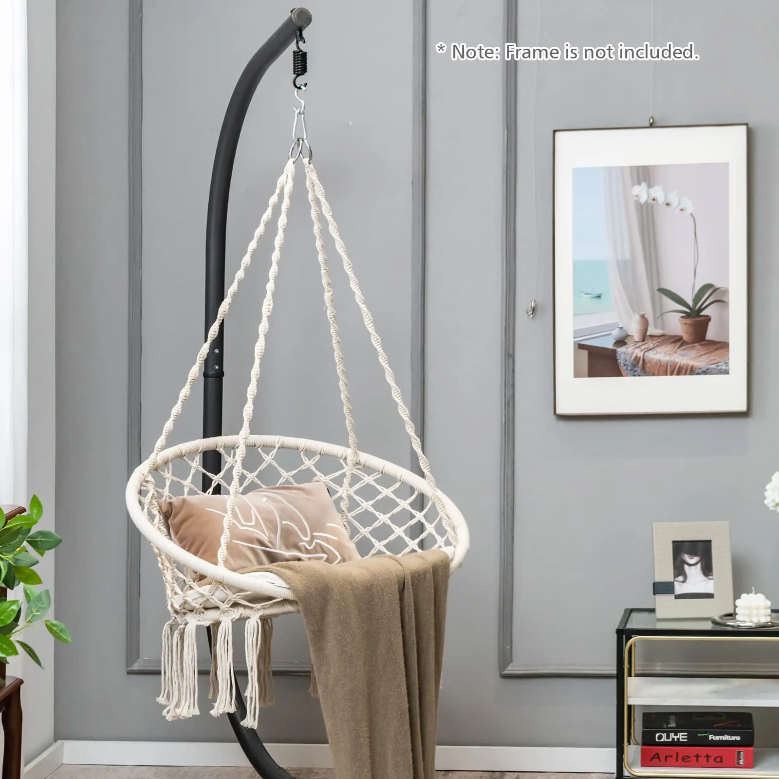 Tangkula Hammock Chair with Cushion, Bohemian Style Macrame Swing Chair with Hanging Hardware Kit & Strap