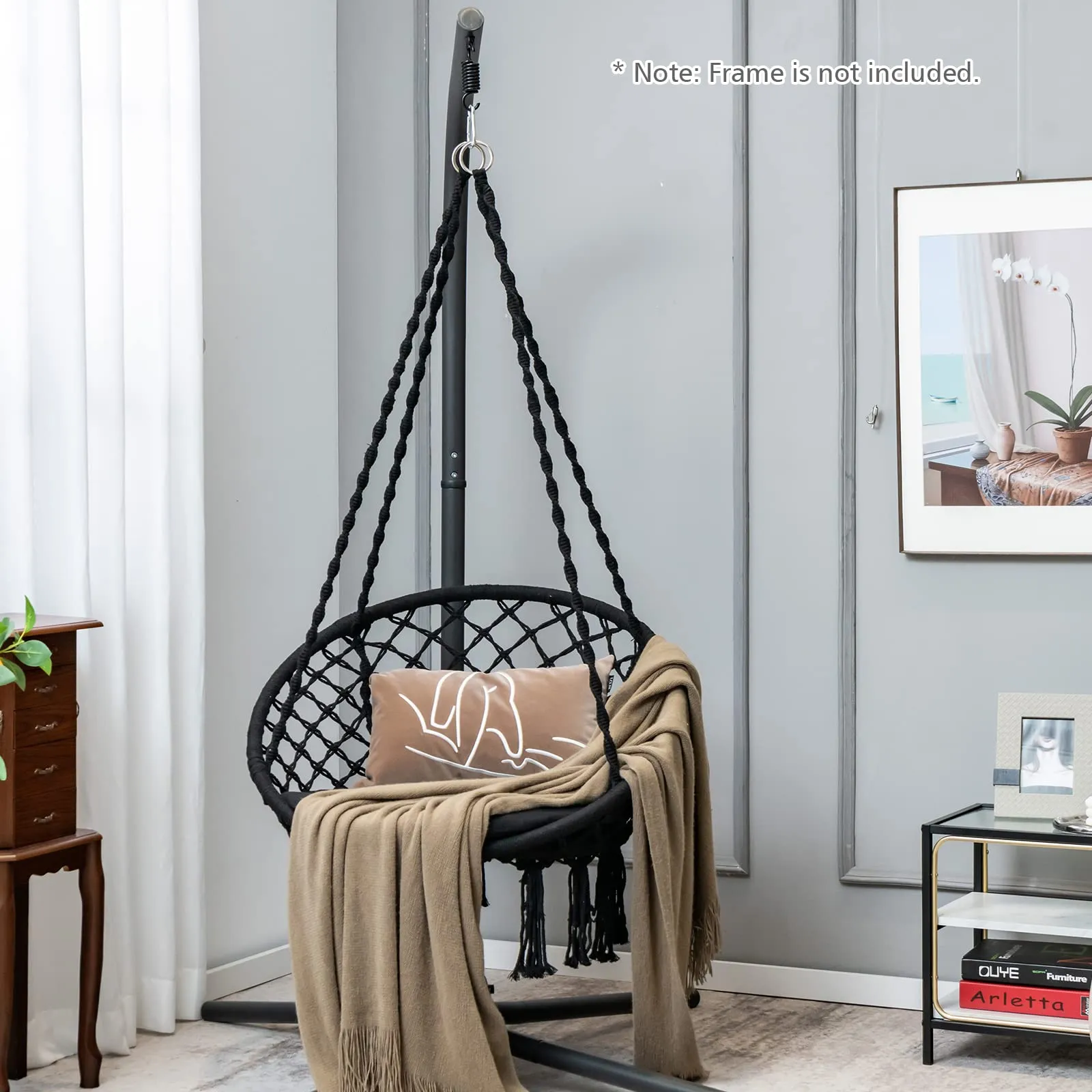 Tangkula Hammock Chair with Cushion, Bohemian Style Macrame Swing Chair with Hanging Hardware Kit & Strap