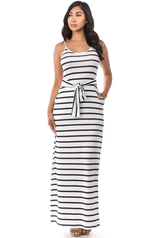 TEEK - BLACK STRIPE BELTED TANK DRESS