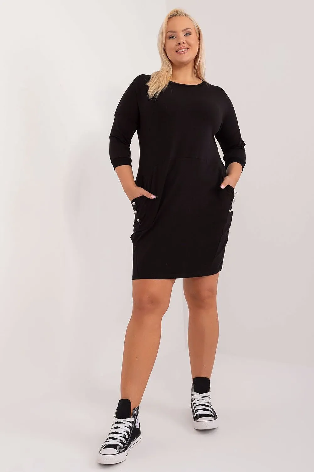 TEEK - Plus Size Spike Hip Pocketed Dress