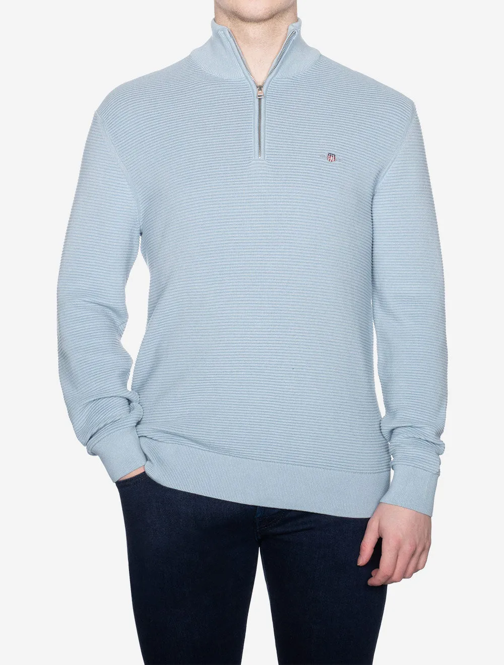 Textured Cotton Half Zip Stormy Sea