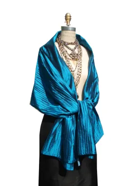 Thai Silk Pintuck Pleated Shawl Peacock