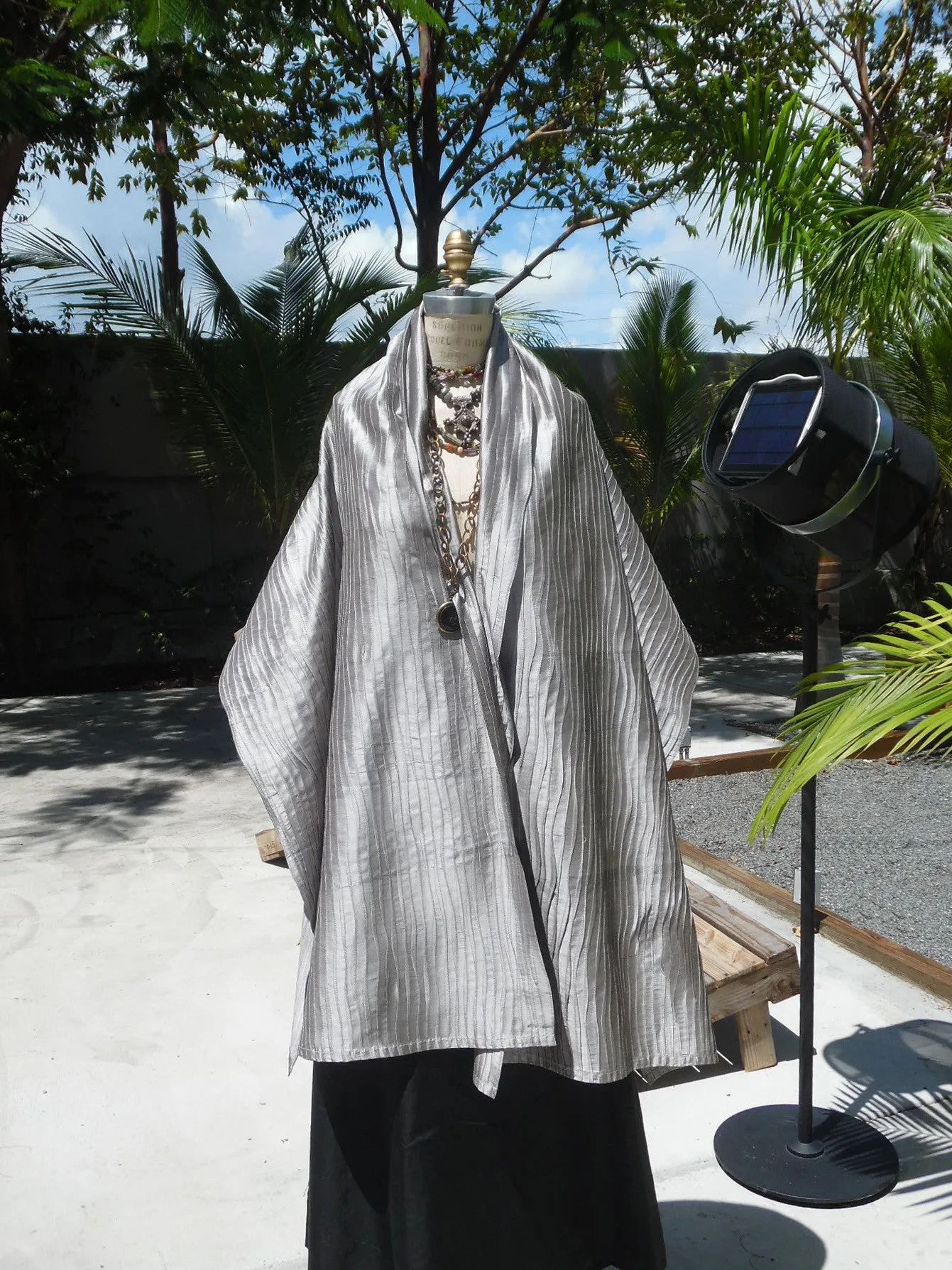 Thai Silk Pintuck Pleated Shawl Silver