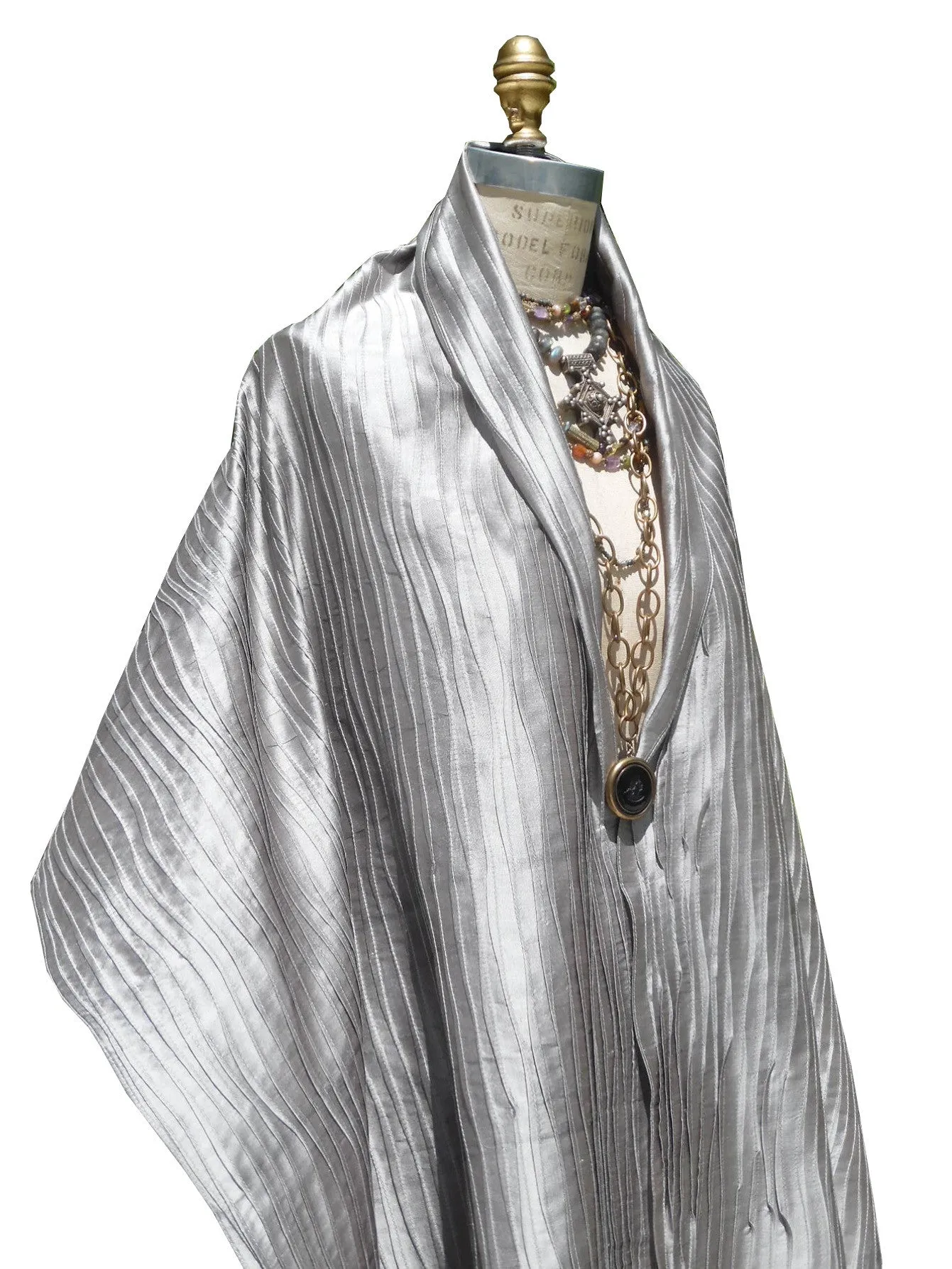 Thai Silk Pintuck Pleated Shawl Silver