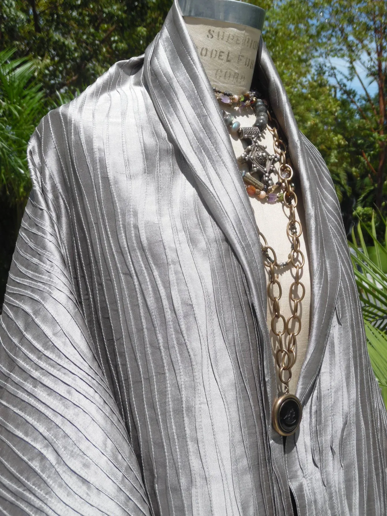 Thai Silk Pintuck Pleated Shawl Silver