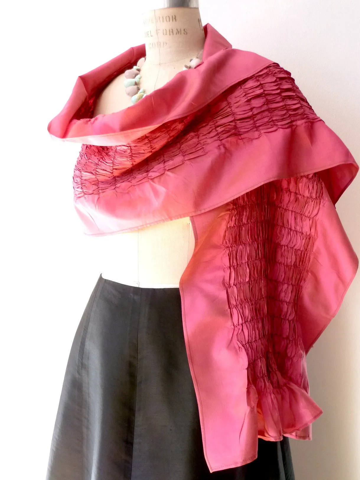 Thai Silk Taffeta Opera Shawl Rose