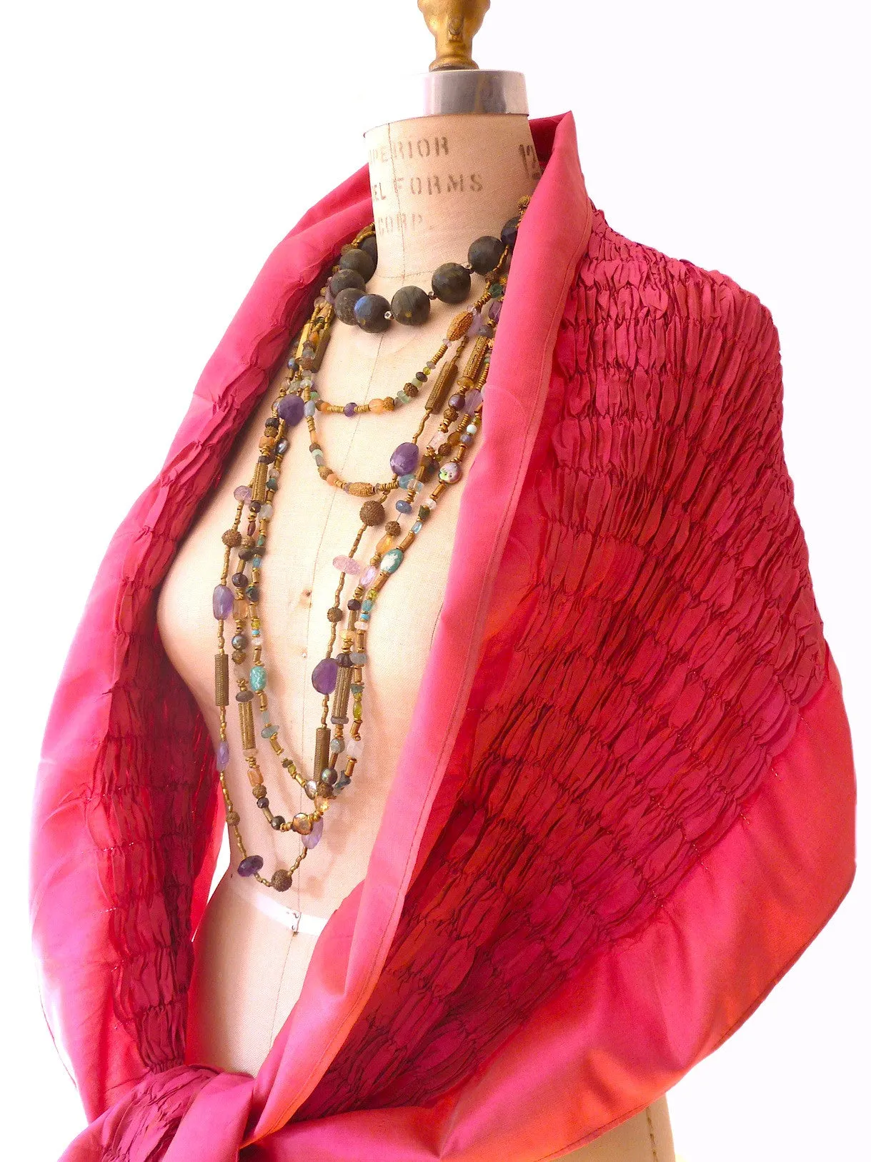 Thai Silk Taffeta Opera Shawl Rose