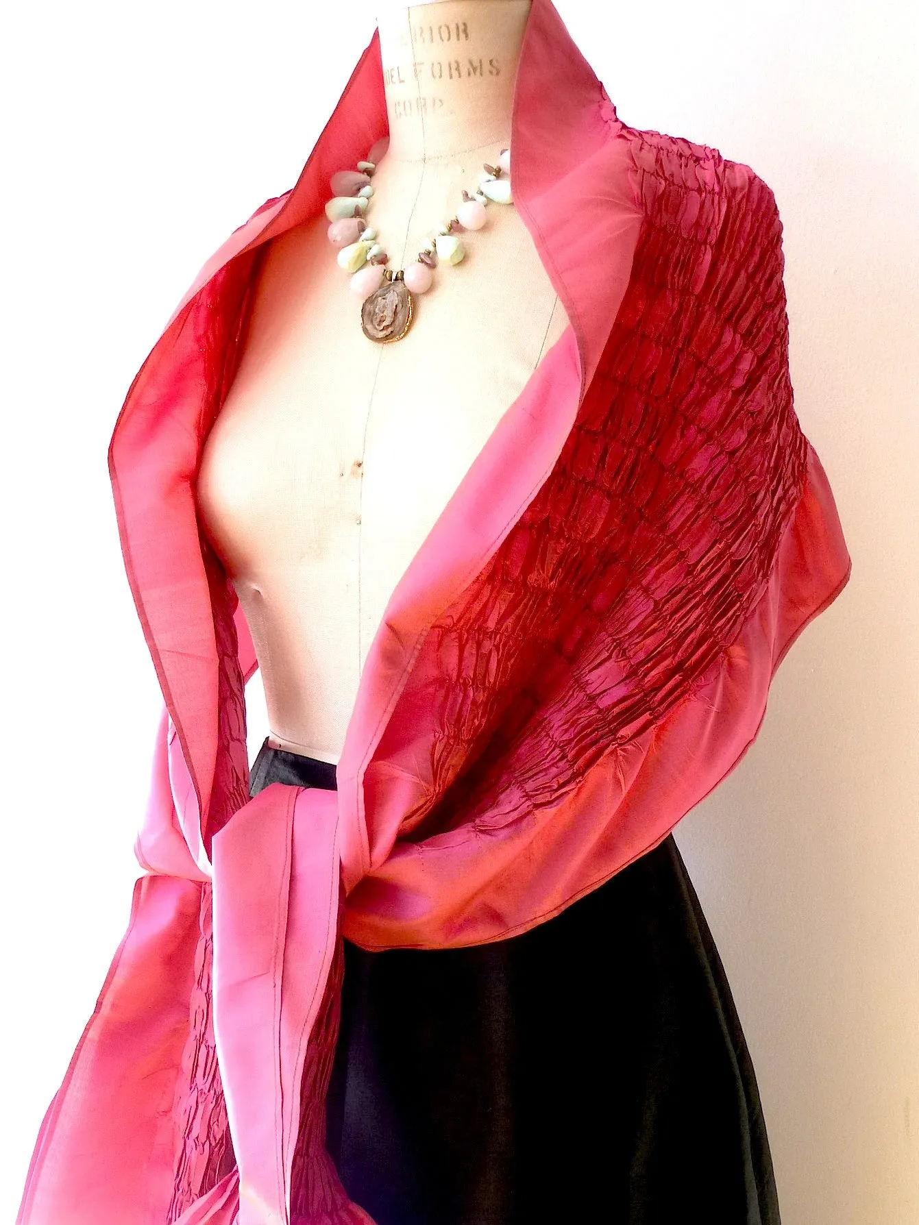 Thai Silk Taffeta Opera Shawl Rose