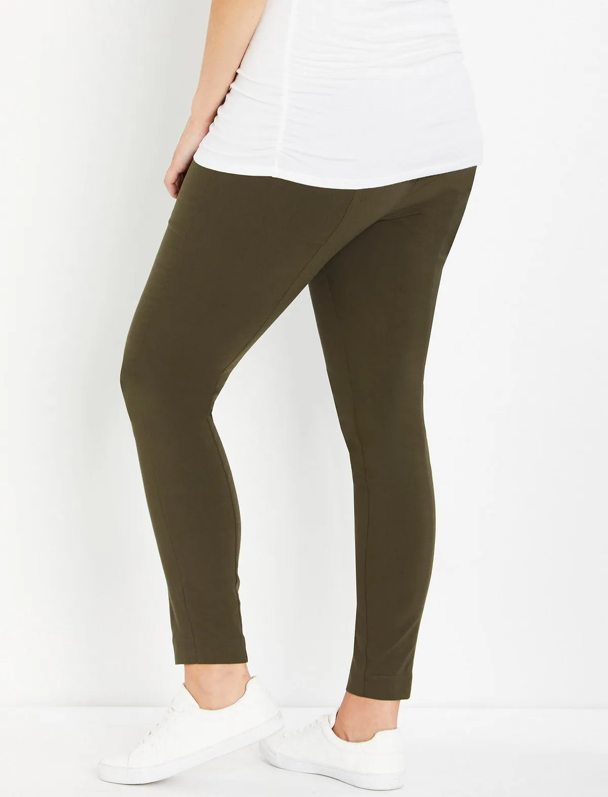 The Maia Secret Fit Belly Skinny Ankle Maternity Pants in Olive