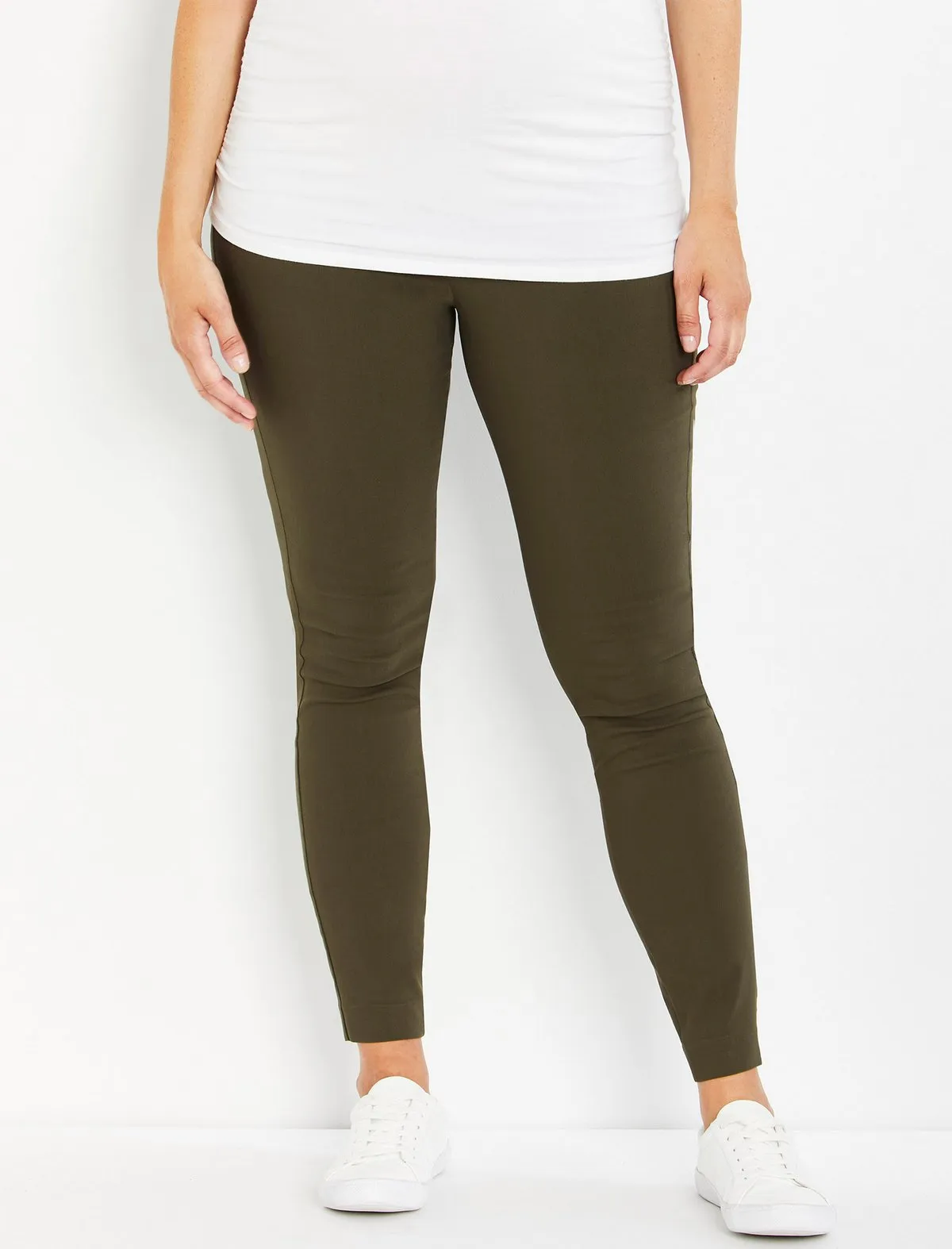 The Maia Secret Fit Belly Skinny Ankle Maternity Pants in Olive