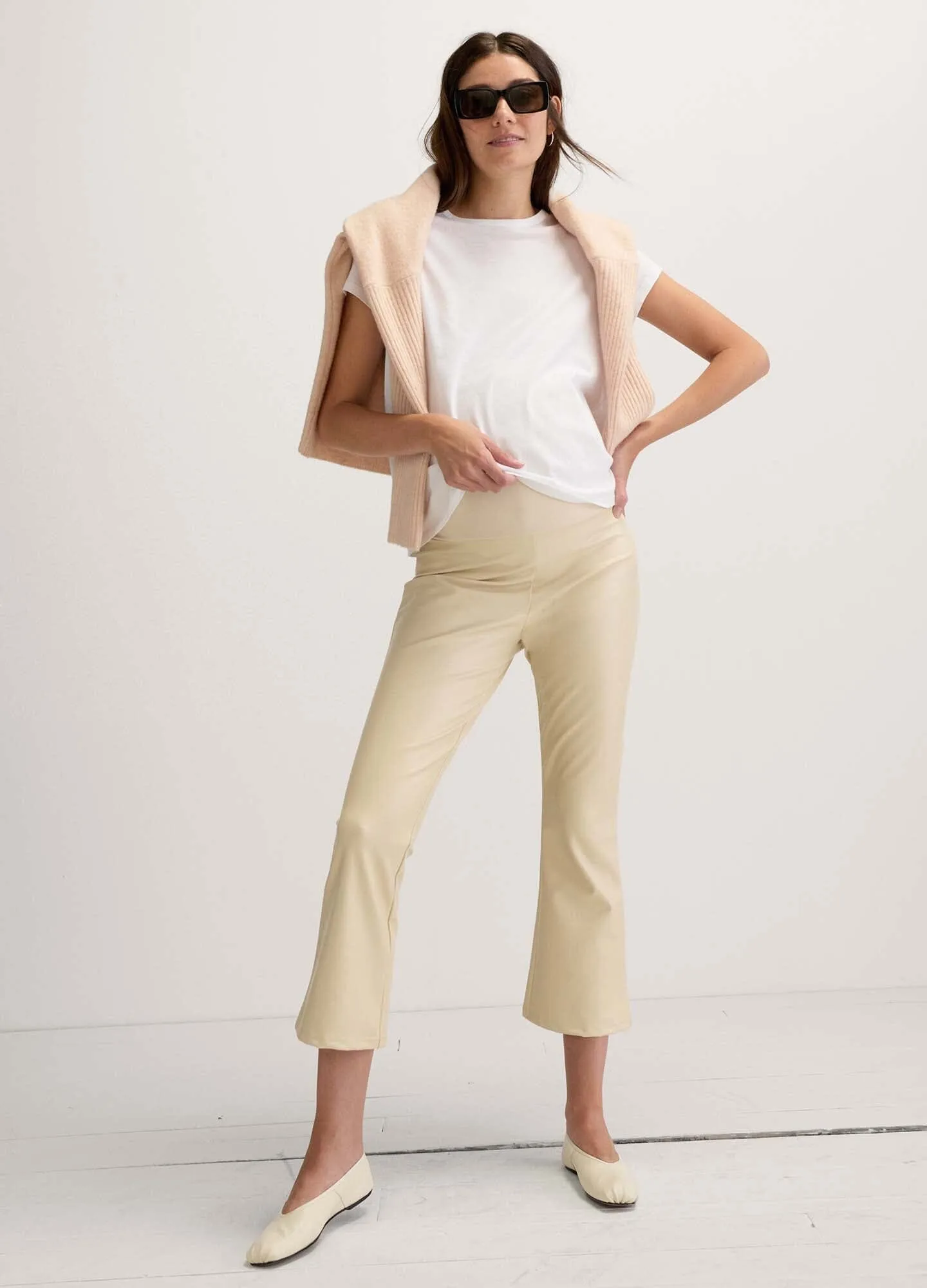 The Vegan Stretch Leather Crop Flare