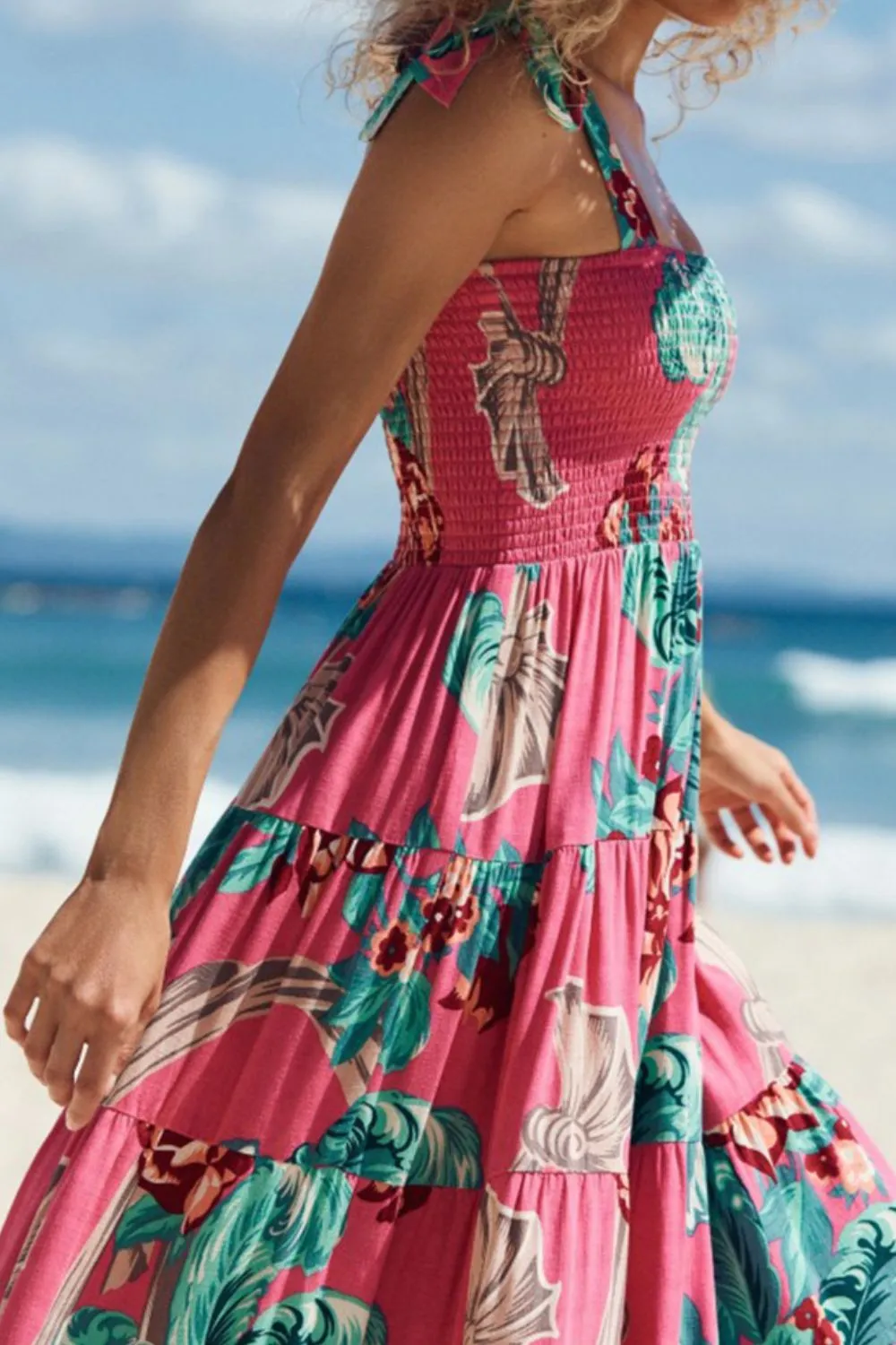 Tie-Shoulder Beach Midi Dress