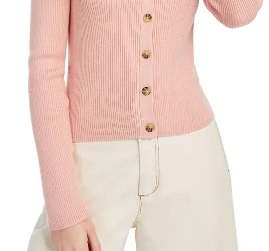 Ultra Flirt Junior's Cropped Ribbed Cardigan Sweater Pink Size X-Large