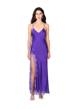 Ultra Violet Lace Applique High Slit Tea Length Slip