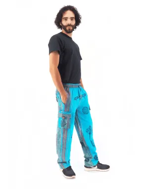 Unisex Handmade Casual Boho Blue Cotton Patch Work Pants Size S-M-L-XL