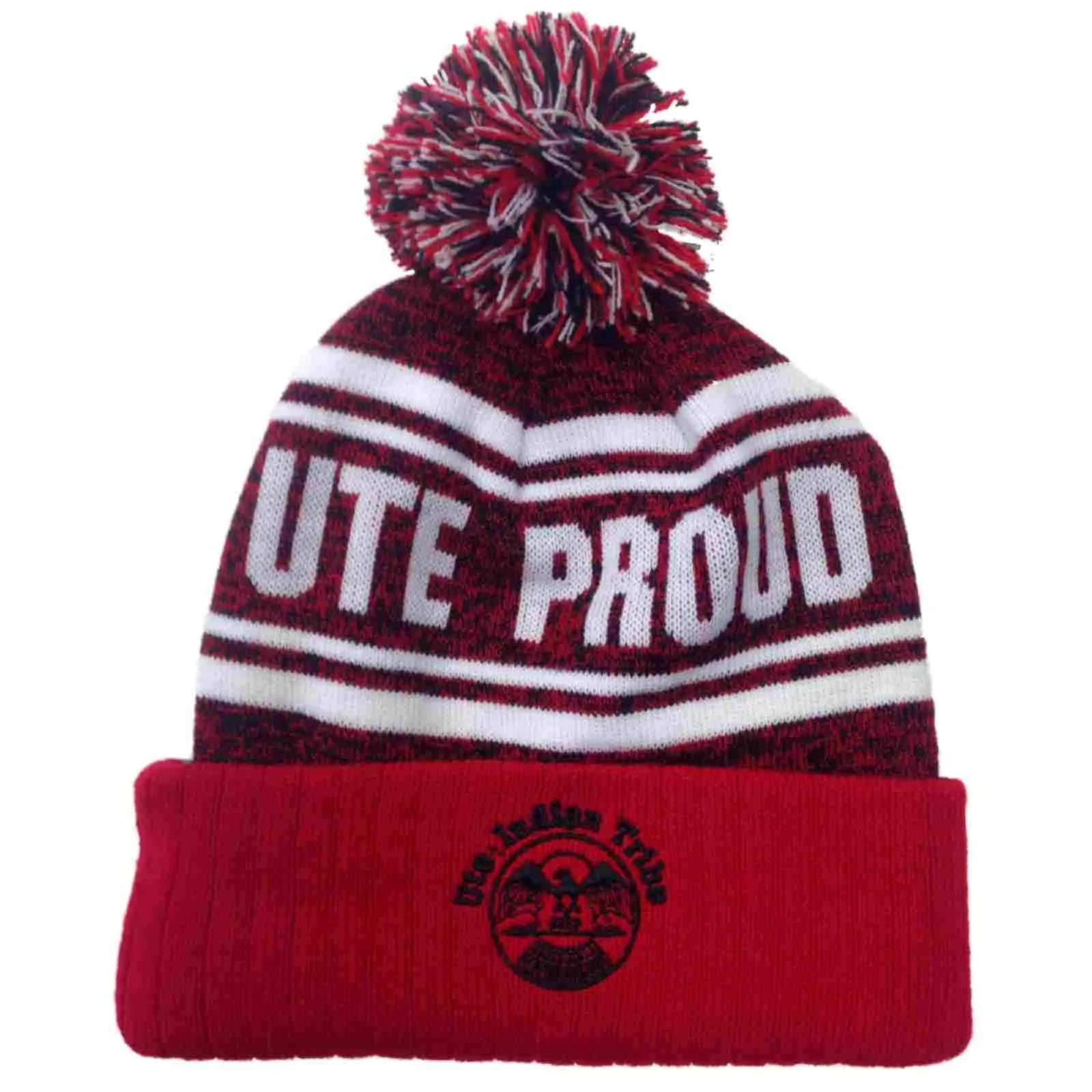 Utah Utes TOW Red "Ute Indian Tribe" Cuffed Knit Beanie Poofball Hat Cap