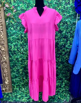 V Neck Ruffle Sleeve Maxi Dress