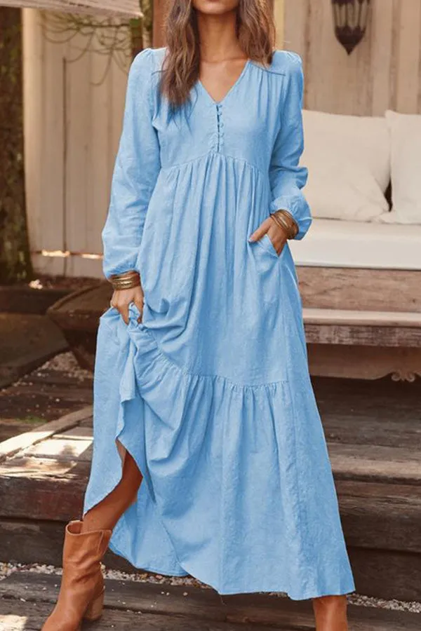 V-neck Ruffle Vacation Maxi Dress