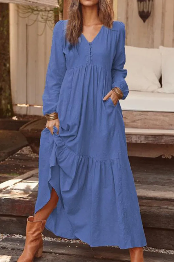 V-neck Ruffle Vacation Maxi Dress