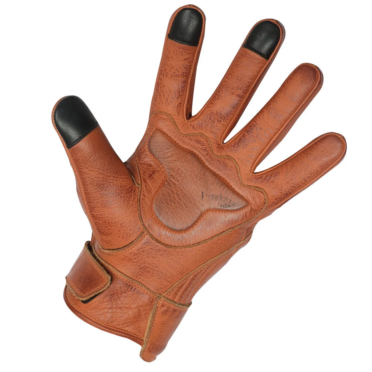 Vance Leathers Mens Premium Waxed Austin Brown Leather Perforated Motorcycle Gloves