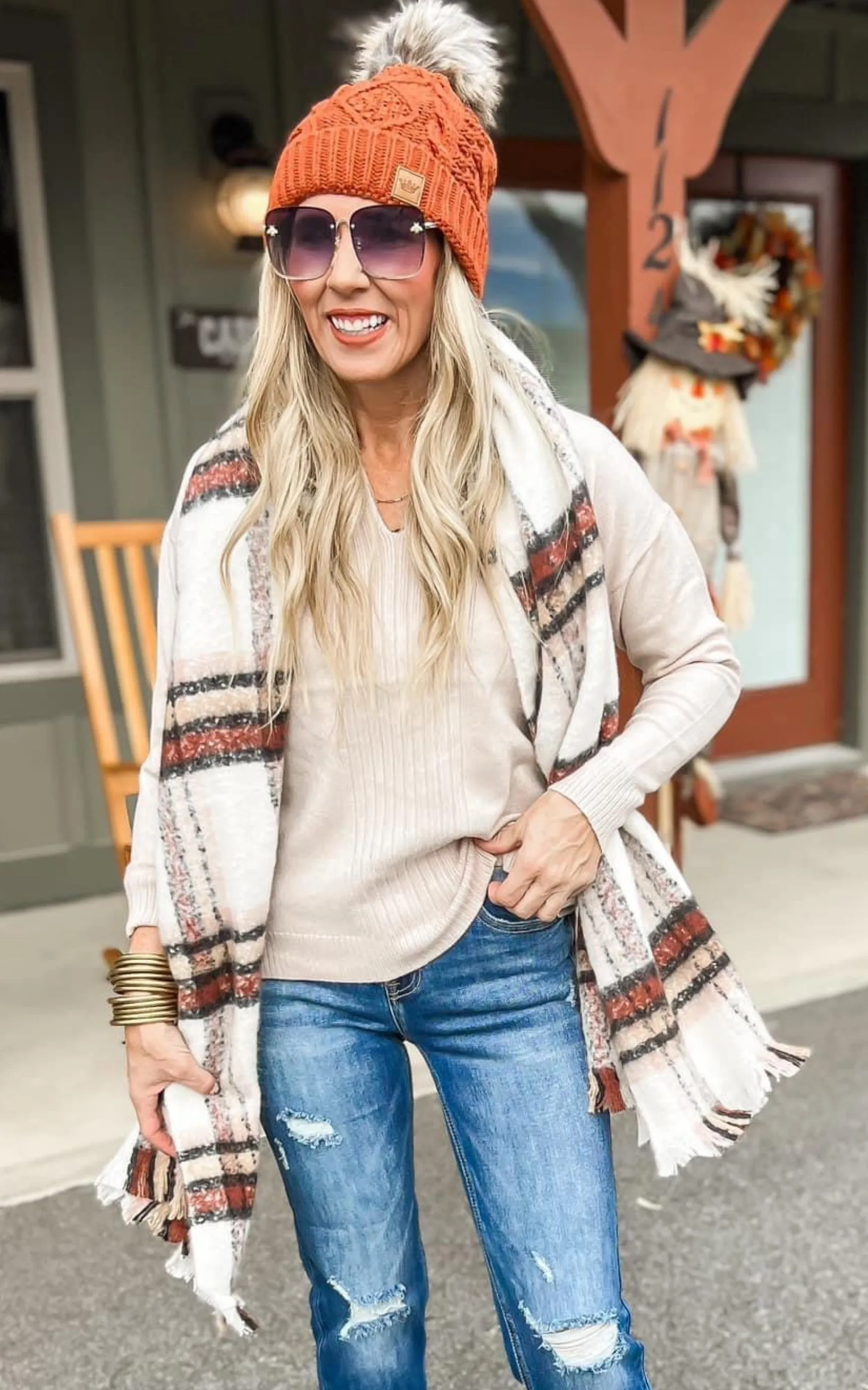 Vanilla Latte Plaid Oblong Scarf