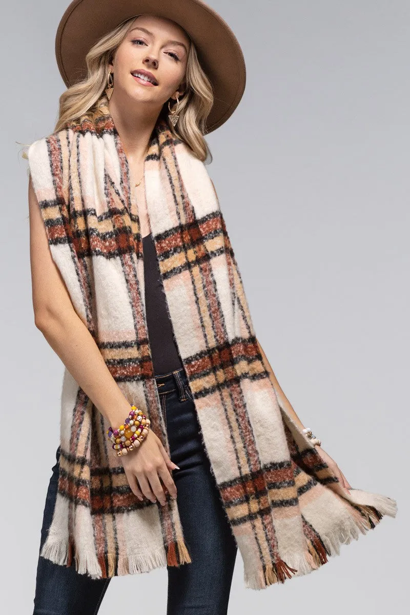 Vanilla Latte Plaid Oblong Scarf