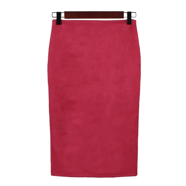 VenusFox High Waist Bodycon Stretchy Vintage Suede Pencil Skirt