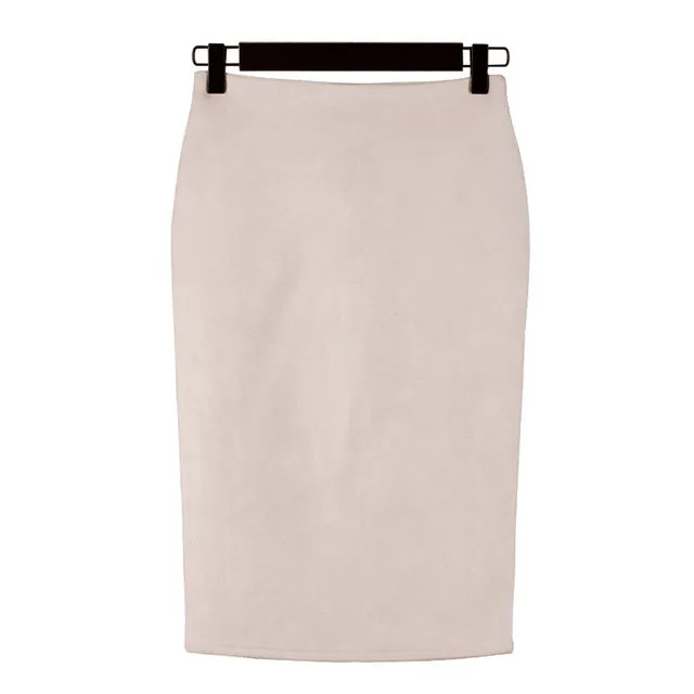 VenusFox High Waist Bodycon Stretchy Vintage Suede Pencil Skirt