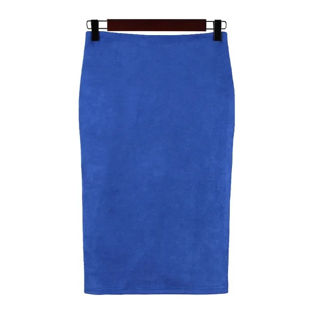 VenusFox High Waist Bodycon Stretchy Vintage Suede Pencil Skirt