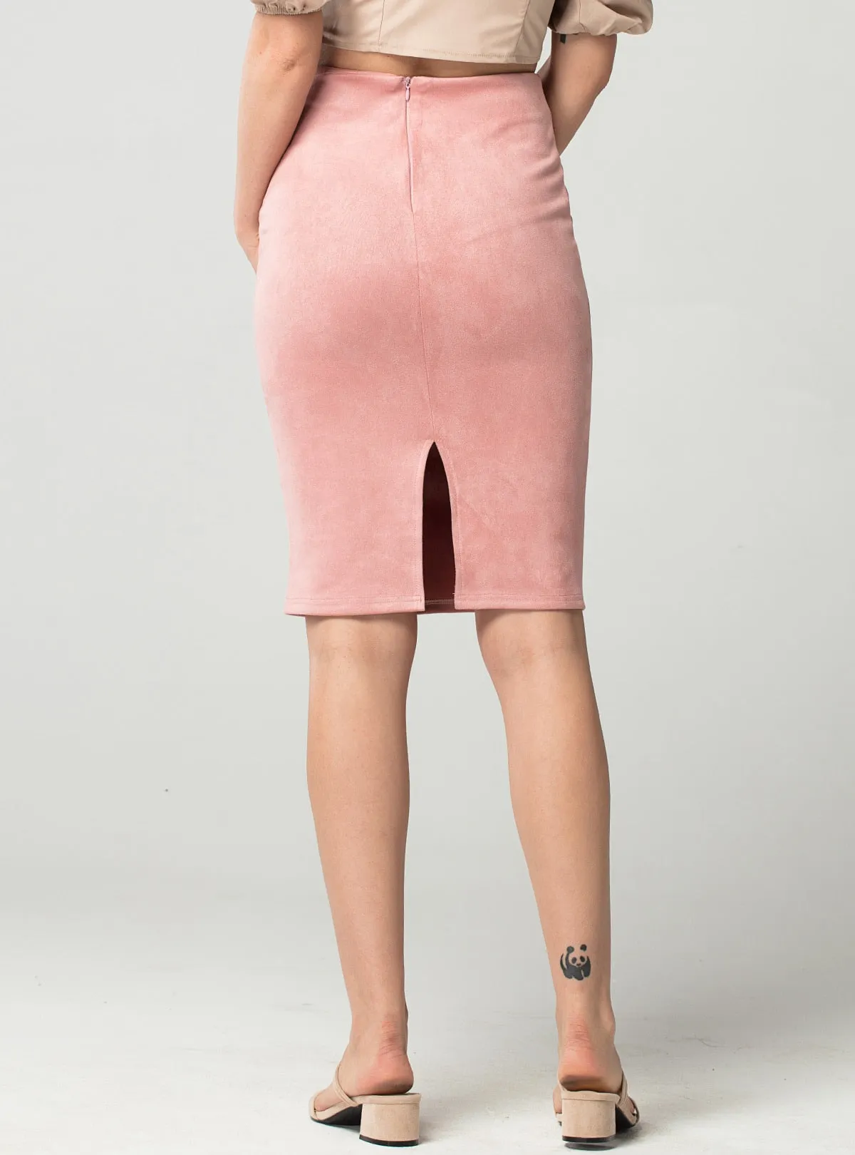 VenusFox High Waist Bodycon Stretchy Vintage Suede Pencil Skirt