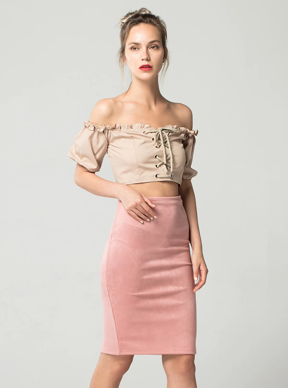 VenusFox High Waist Bodycon Stretchy Vintage Suede Pencil Skirt