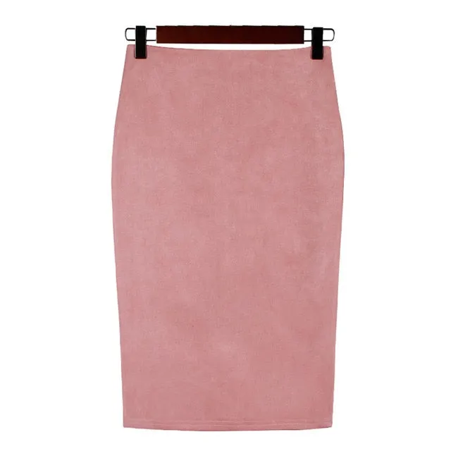 VenusFox High Waist Bodycon Stretchy Vintage Suede Pencil Skirt