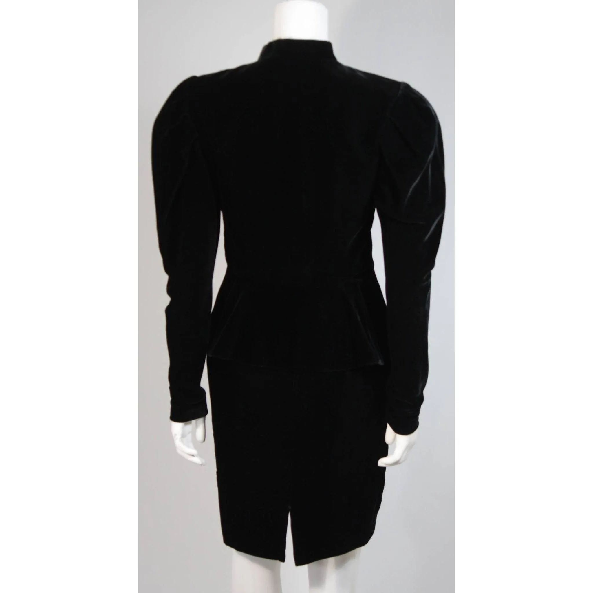 VICKY TIEL Velvet Black Skirt Suit with Rhinestone Buttons | Size S