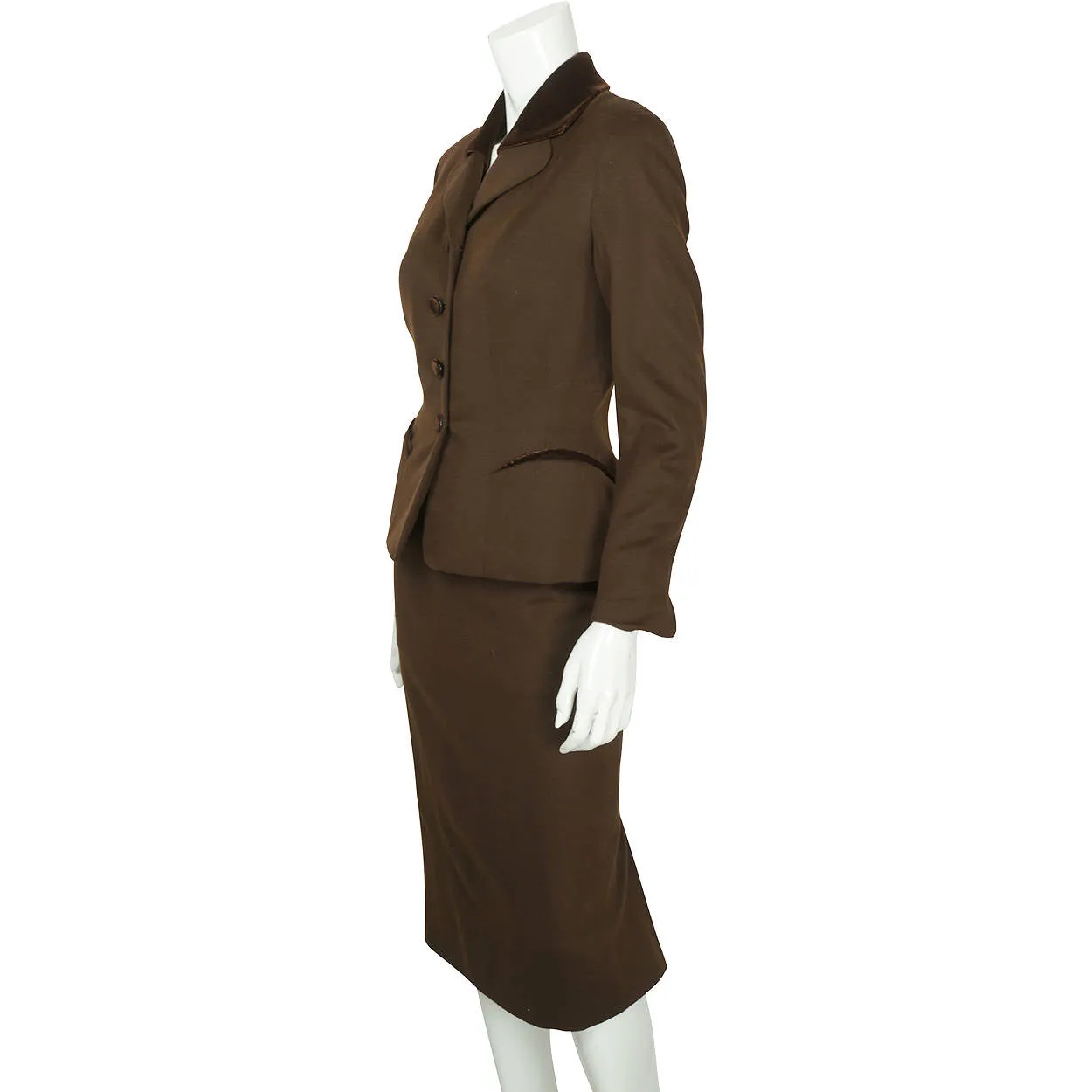 Vintage 1950s Skirt Suit Brown Wool Meme Dysthe Montreal Designer Morgans Sz S M