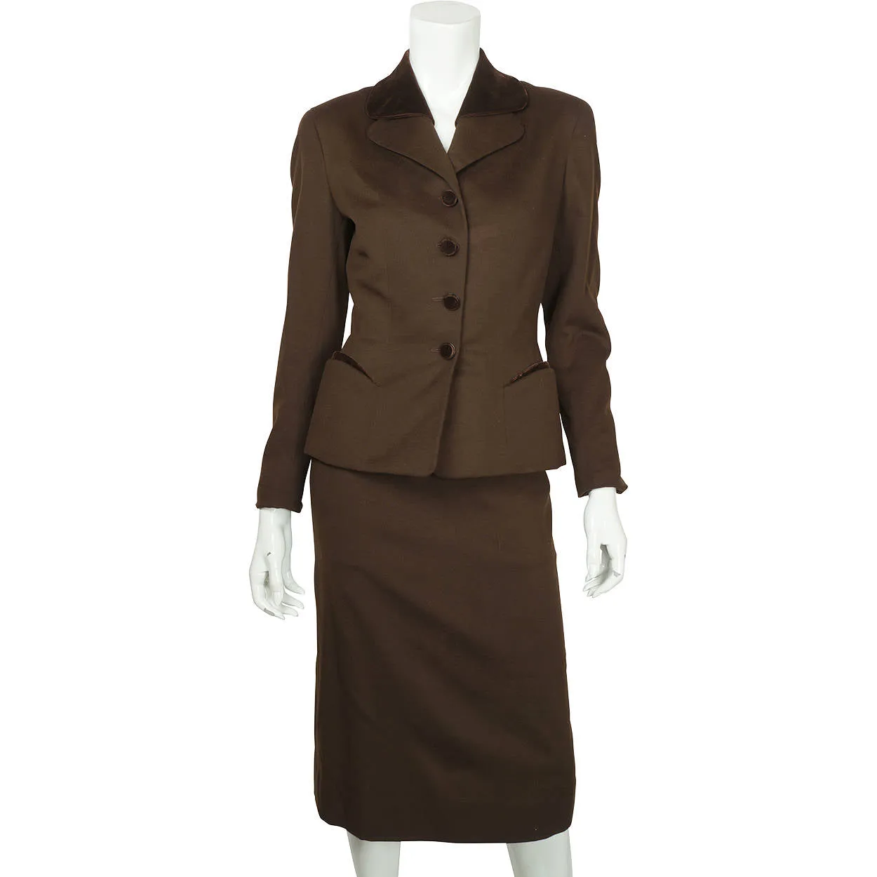 Vintage 1950s Skirt Suit Brown Wool Meme Dysthe Montreal Designer Morgans Sz S M