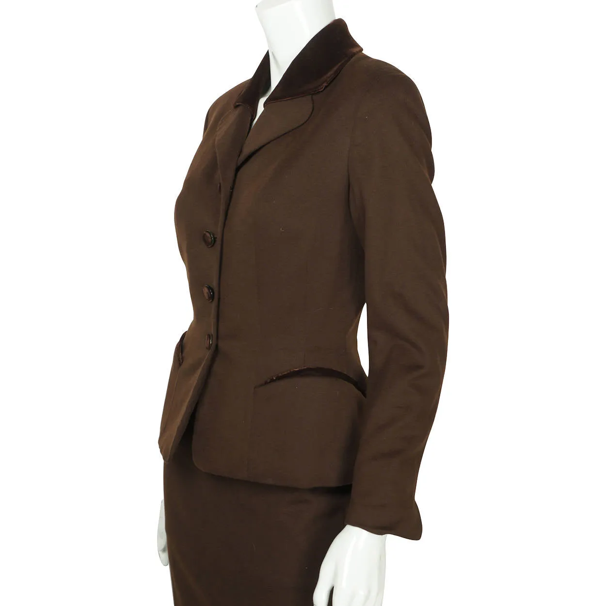 Vintage 1950s Skirt Suit Brown Wool Meme Dysthe Montreal Designer Morgans Sz S M