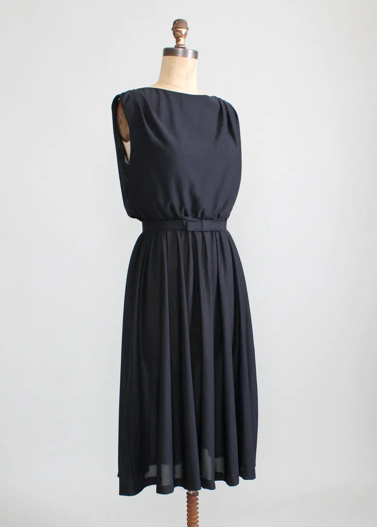 Vintage 1970s Toni Todd Black Draped Back Dress