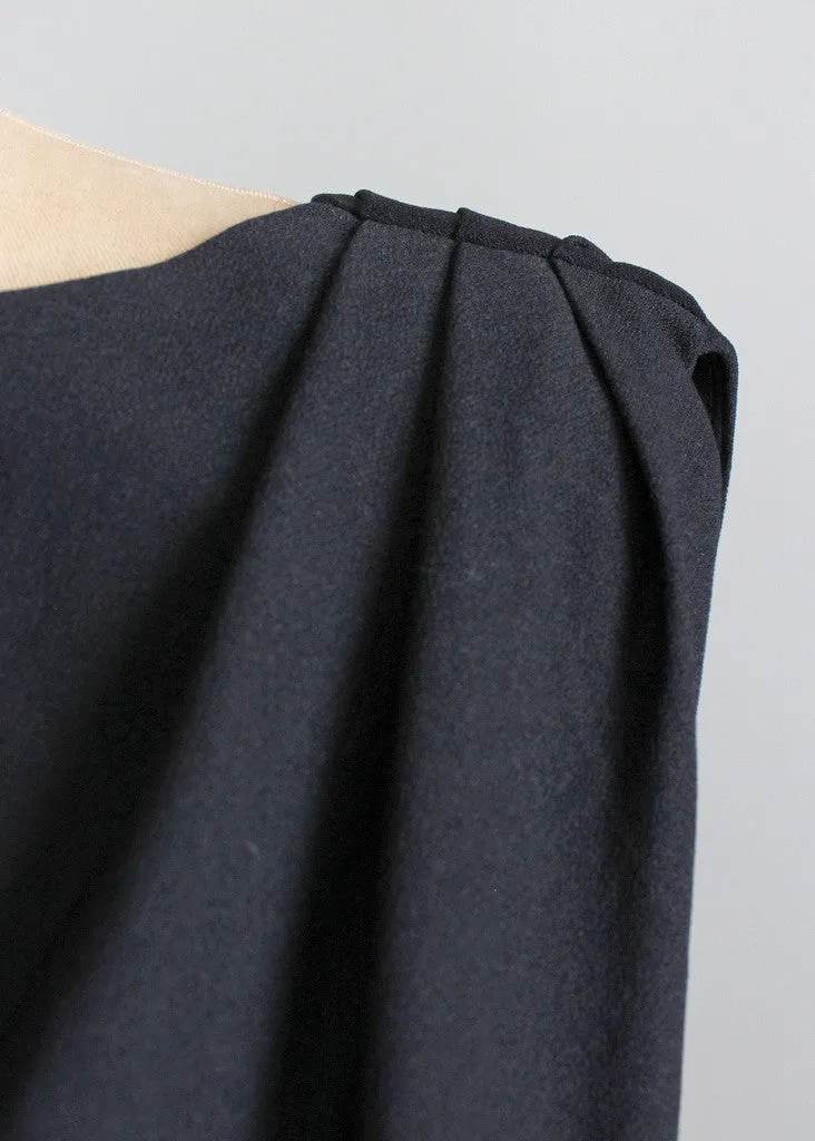 Vintage 1970s Toni Todd Black Draped Back Dress