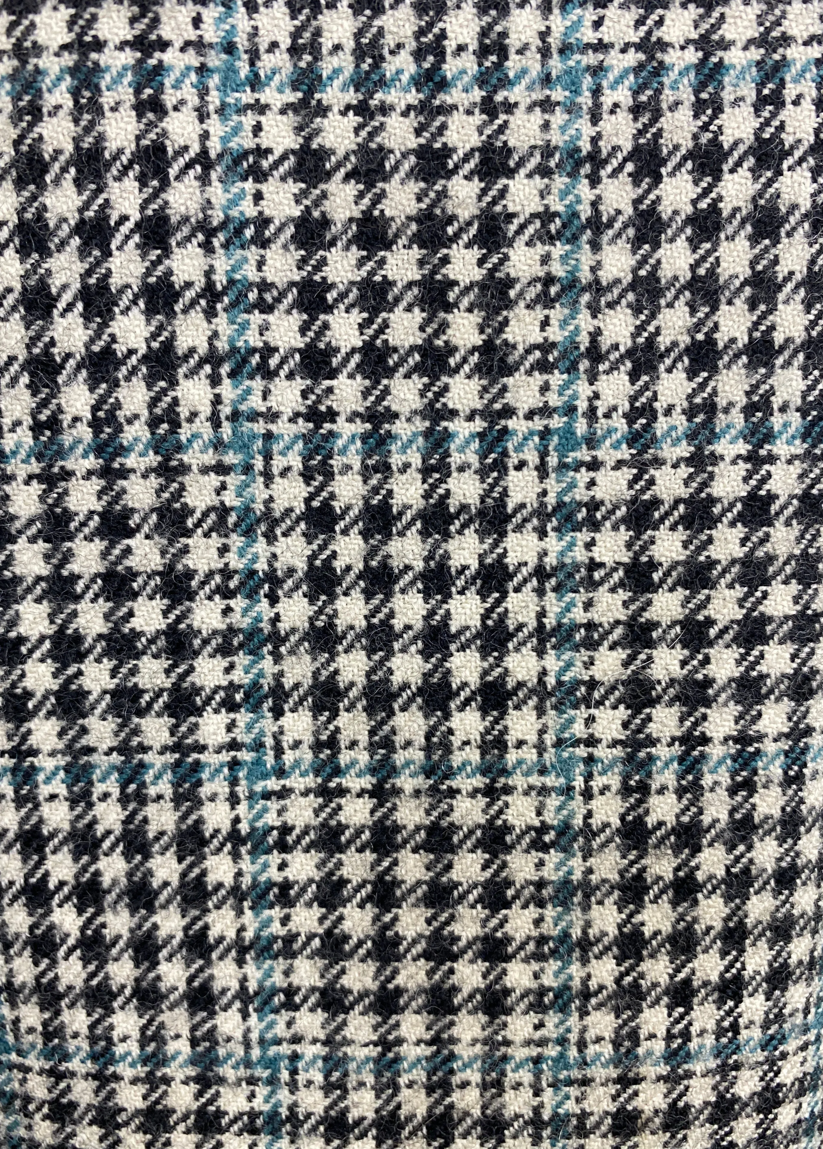 Vintage 1980s Black/ White/ Teal Houndstooth Wool Skirt, W28