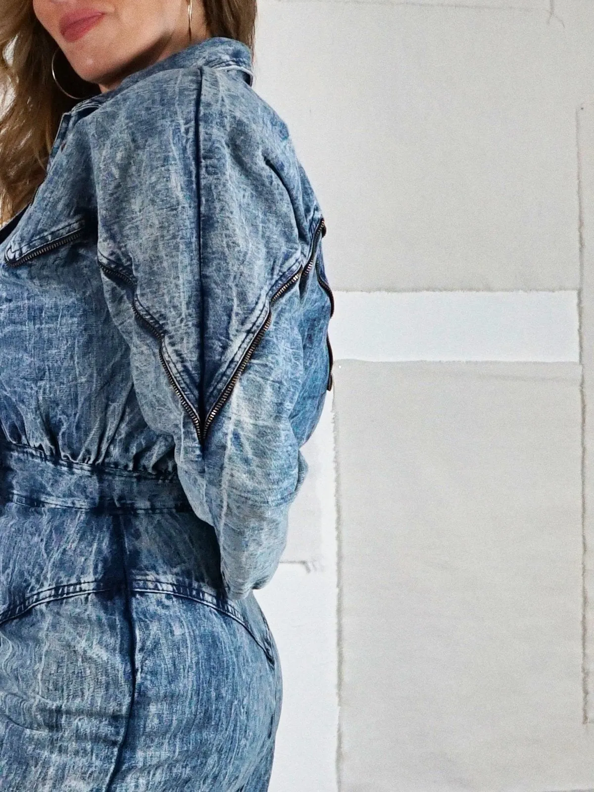 Vintage Acid Wash Denim Zipper Dress