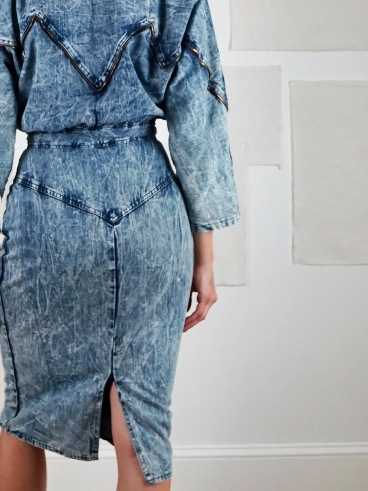 Vintage Acid Wash Denim Zipper Dress