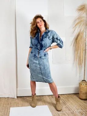 Vintage Acid Wash Denim Zipper Dress