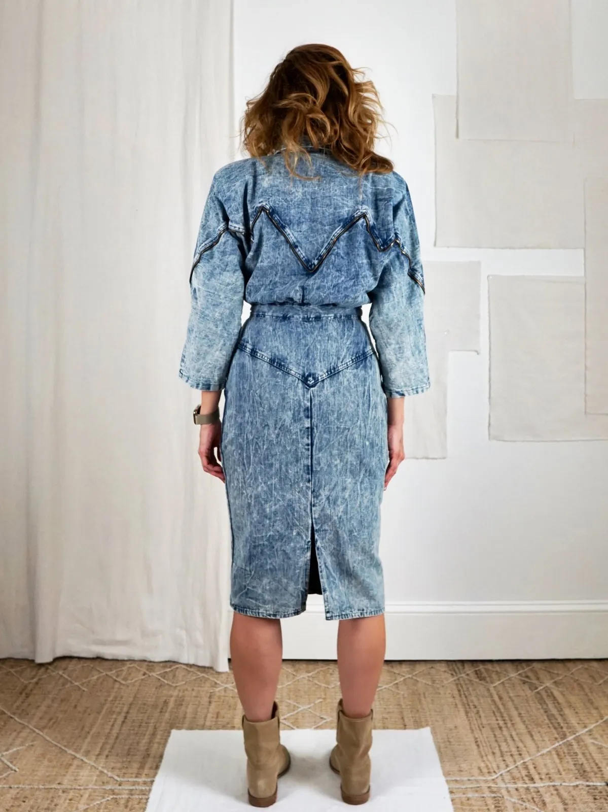 Vintage Acid Wash Denim Zipper Dress