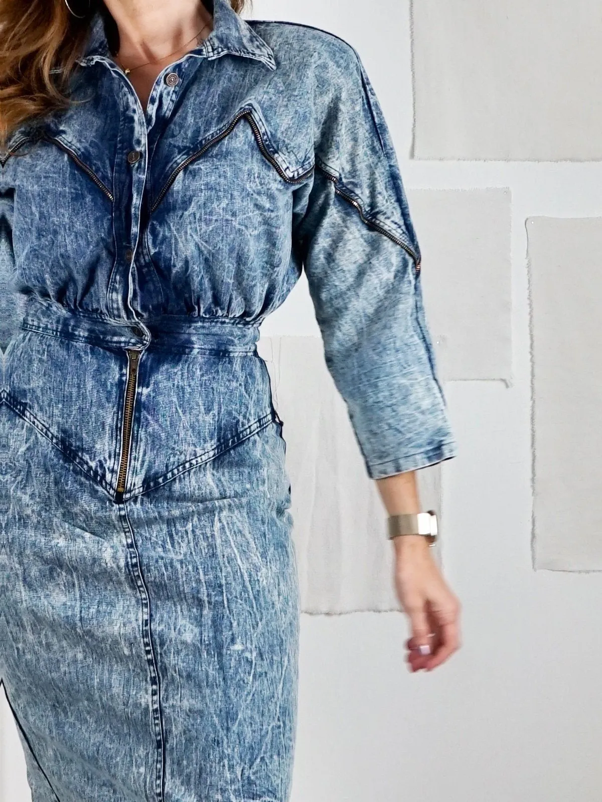 Vintage Acid Wash Denim Zipper Dress