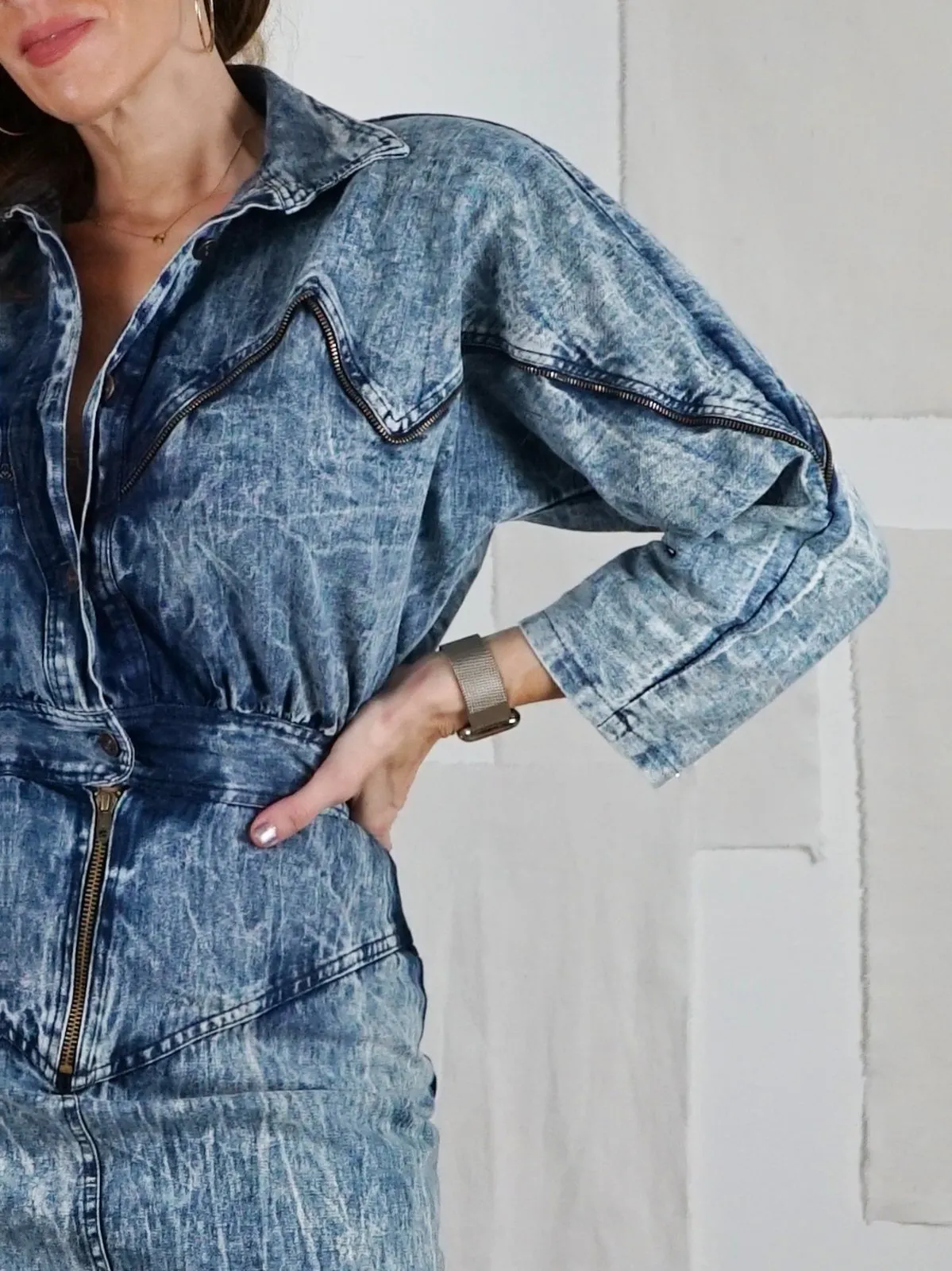 Vintage Acid Wash Denim Zipper Dress