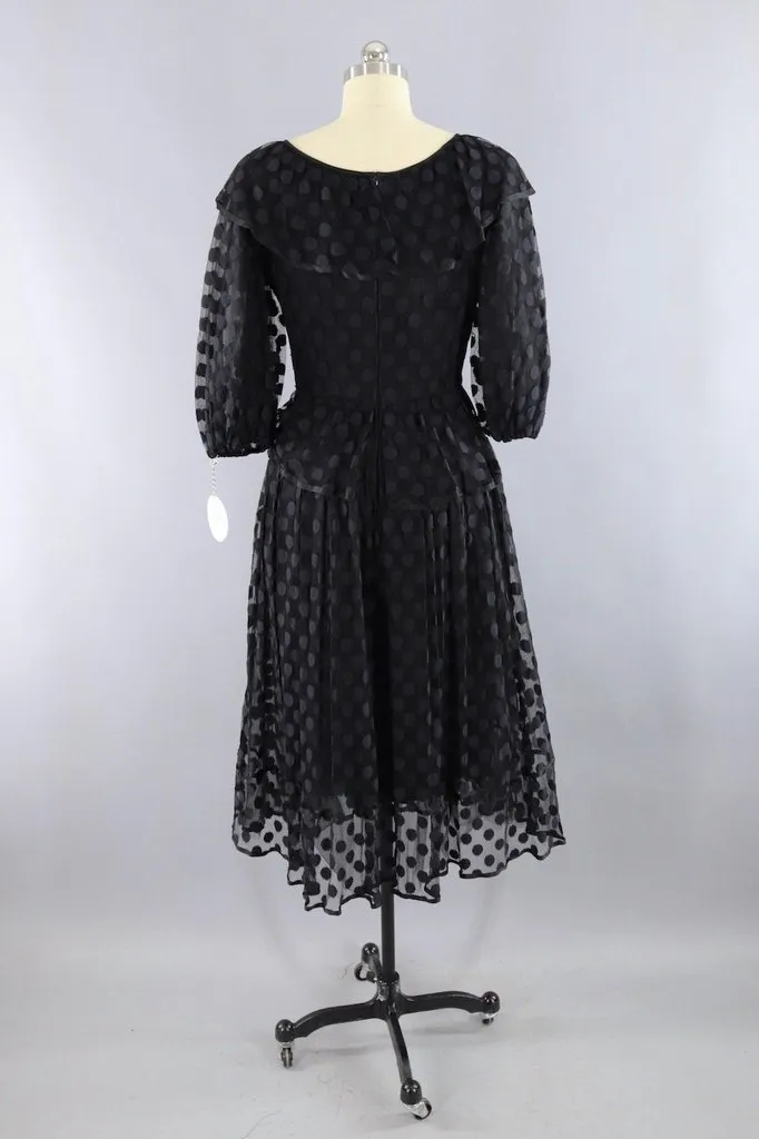 Vintage Black Polka Dot Peplum Dress