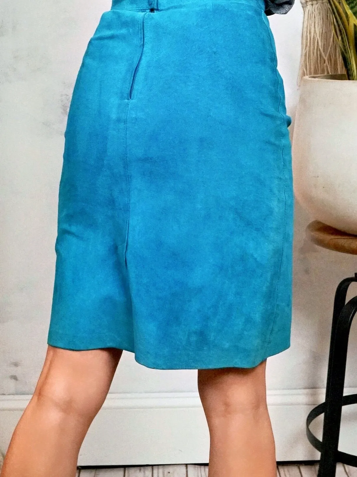 Vintage Blue Suede Pencil Skirt