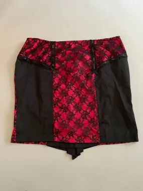 Vintage Lip Service for Torrid Red Satin & Black Lace pencil skirt